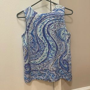 Lilly Pulitzer Blue Patterned Silk Sleeveless Top